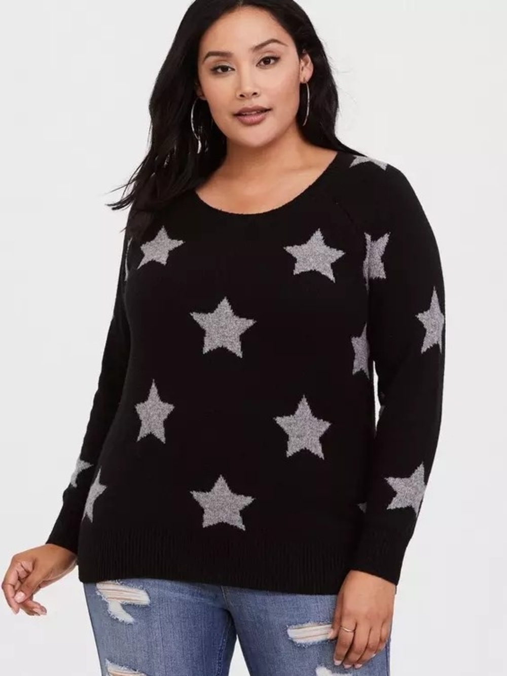 Torrid Black Crewneck Sweater with Silver Stars Size 2 (18/20) image 2